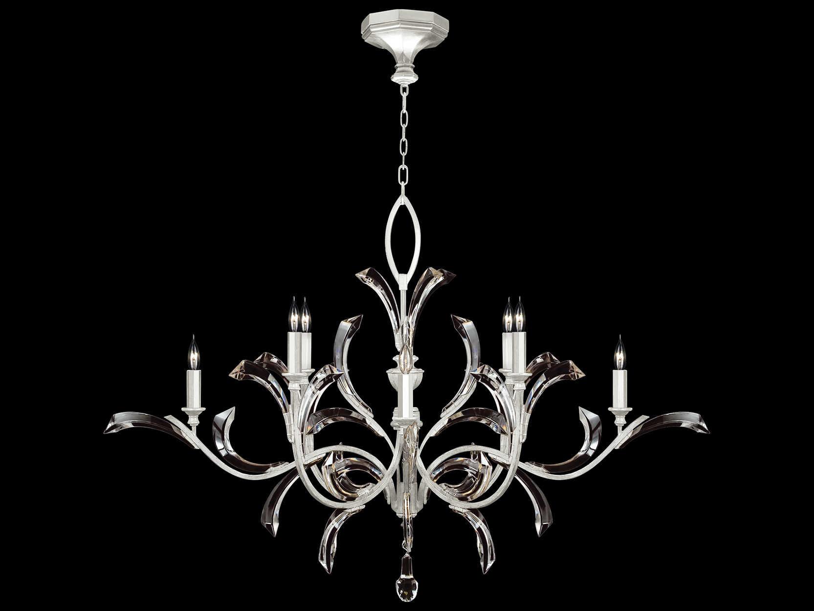 Fine Art Handcrafted Lighting Beveled Arcs 8-Light Silver Leaf Crystal Candelabra Chandelier