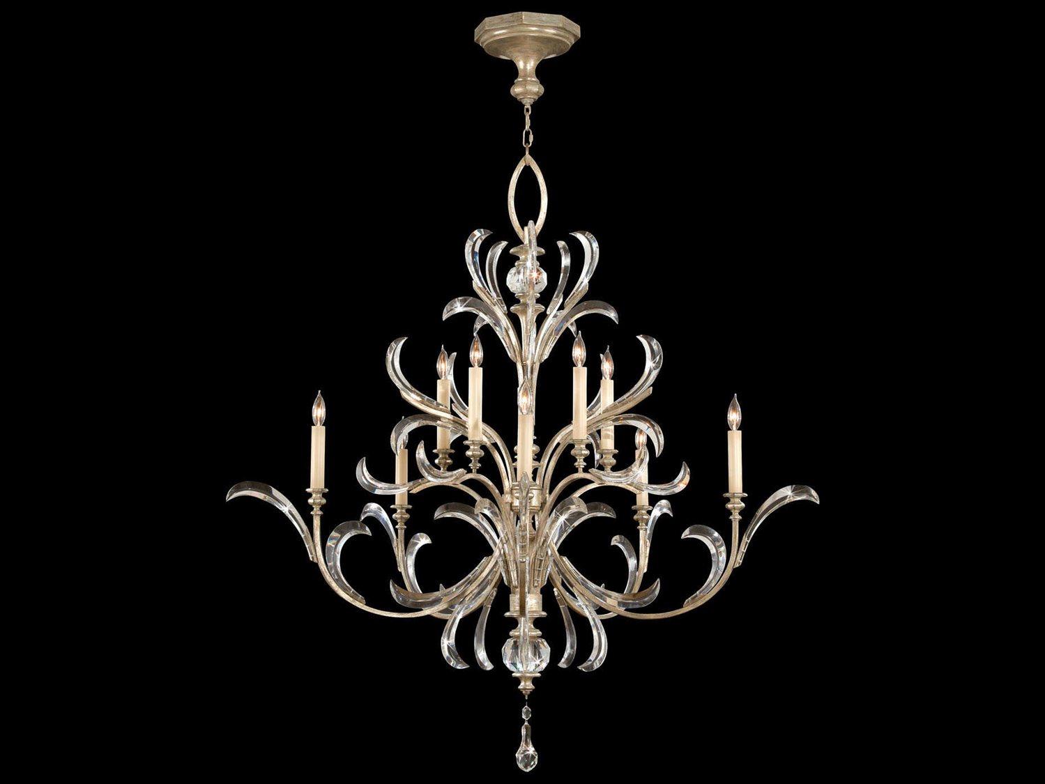 Fine Art Handcrafted Lighting Beveled Arcs 10-Light Silver Crystal Candelabra Chandelier
