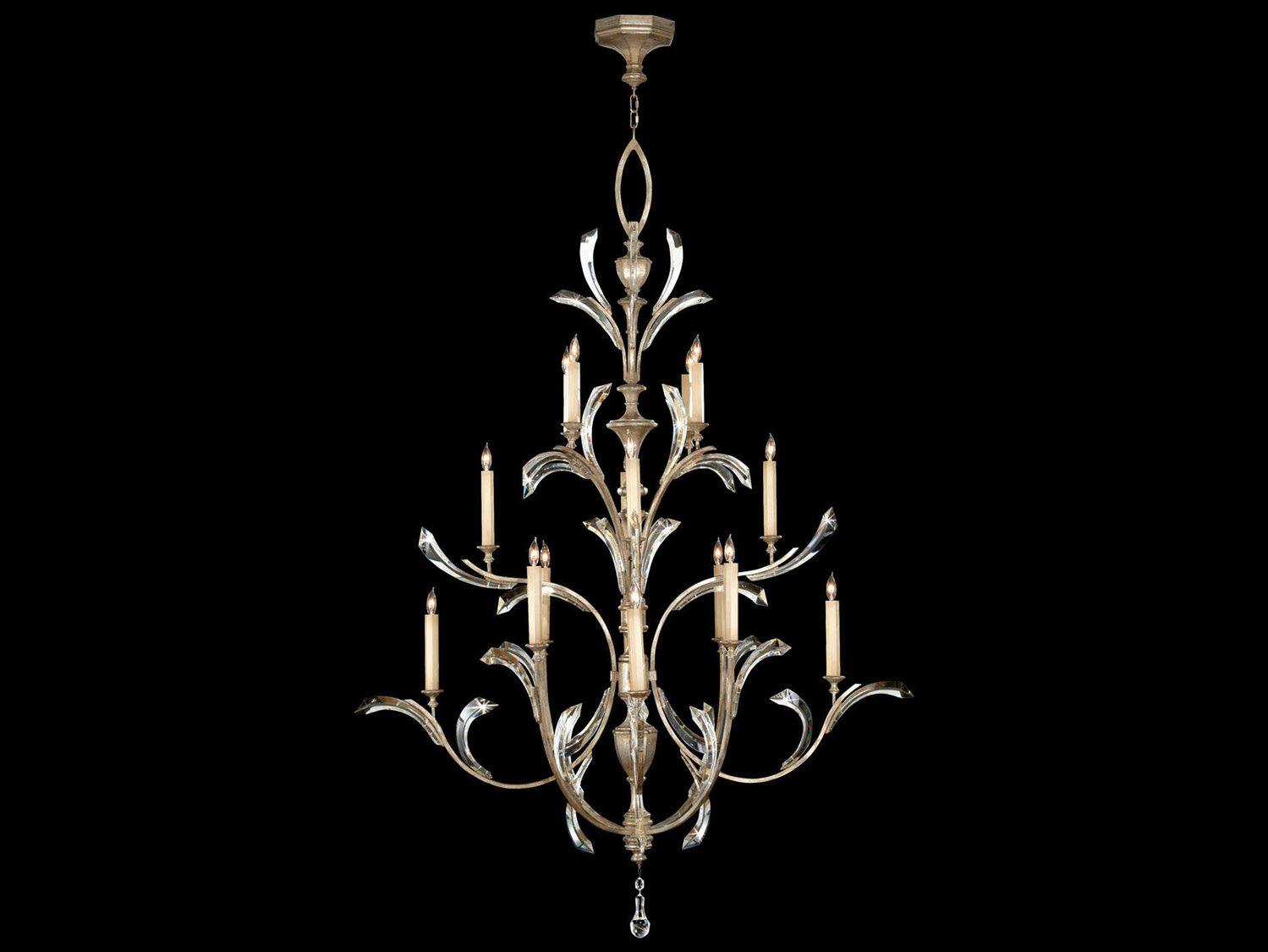 Fine Art Handcrafted Lighting Beveled Arcs 16-Light Silver Crystal Candelabra Tiered Chandelier