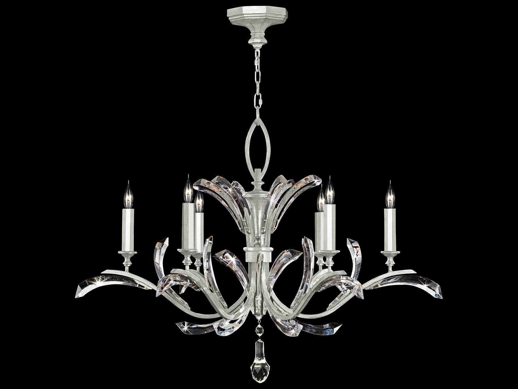 Fine Art Handcrafted Lighting Beveled Arcs 6-Light Silver Leaf Crystal Candelabra Chandelier