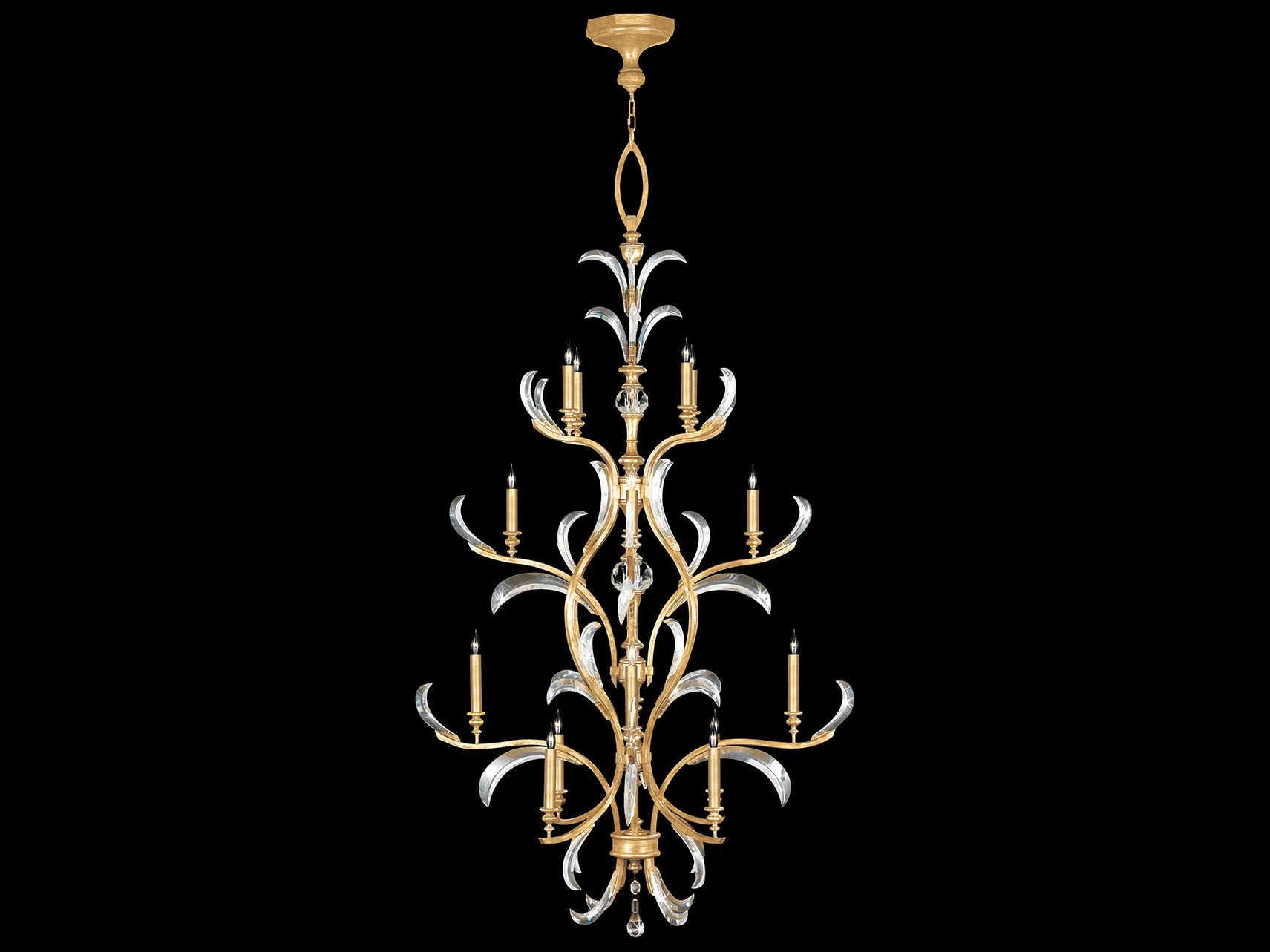 Fine Art Handcrafted Lighting Beveled Arcs 16-Light Gold Leaf Crystal Candelabra Tiered Chandelier