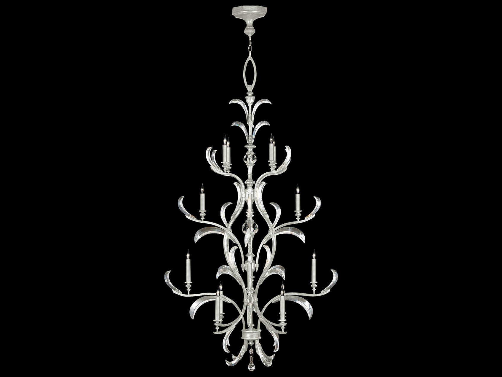 Fine Art Handcrafted Lighting Beveled Arcs 16-Light Silver Leaf Crystal Candelabra Tiered Chandelier