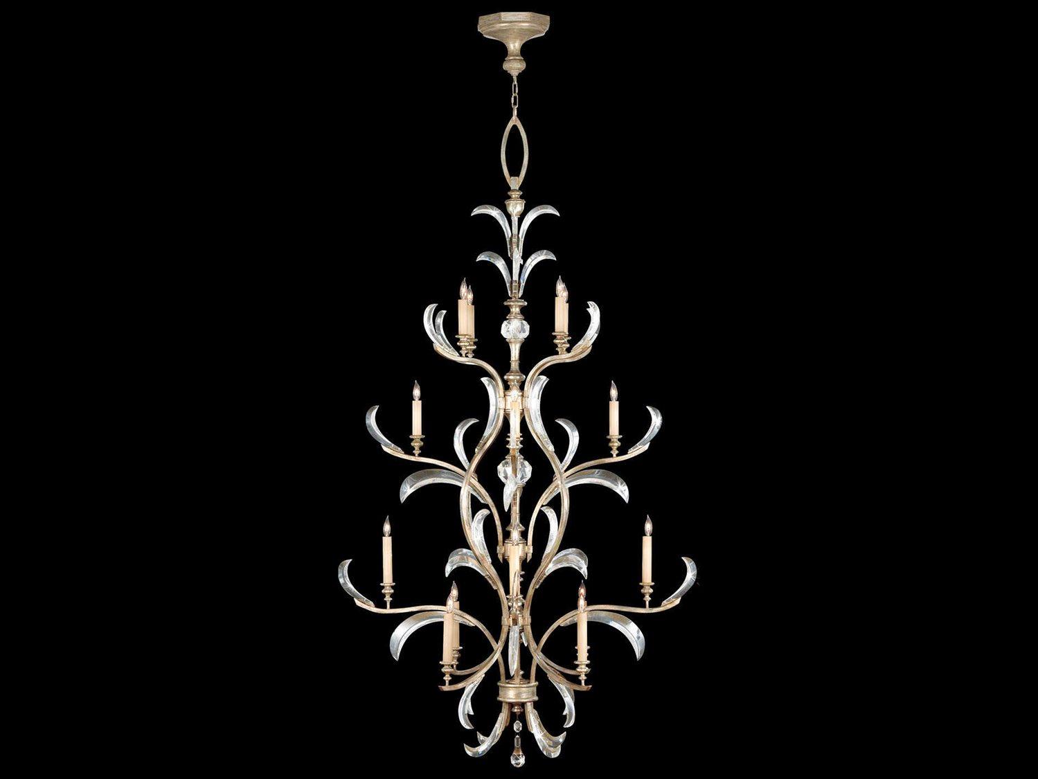 Fine Art Handcrafted Lighting Beveled Arcs 16-Light Silver Crystal Candelabra Tiered Chandelier