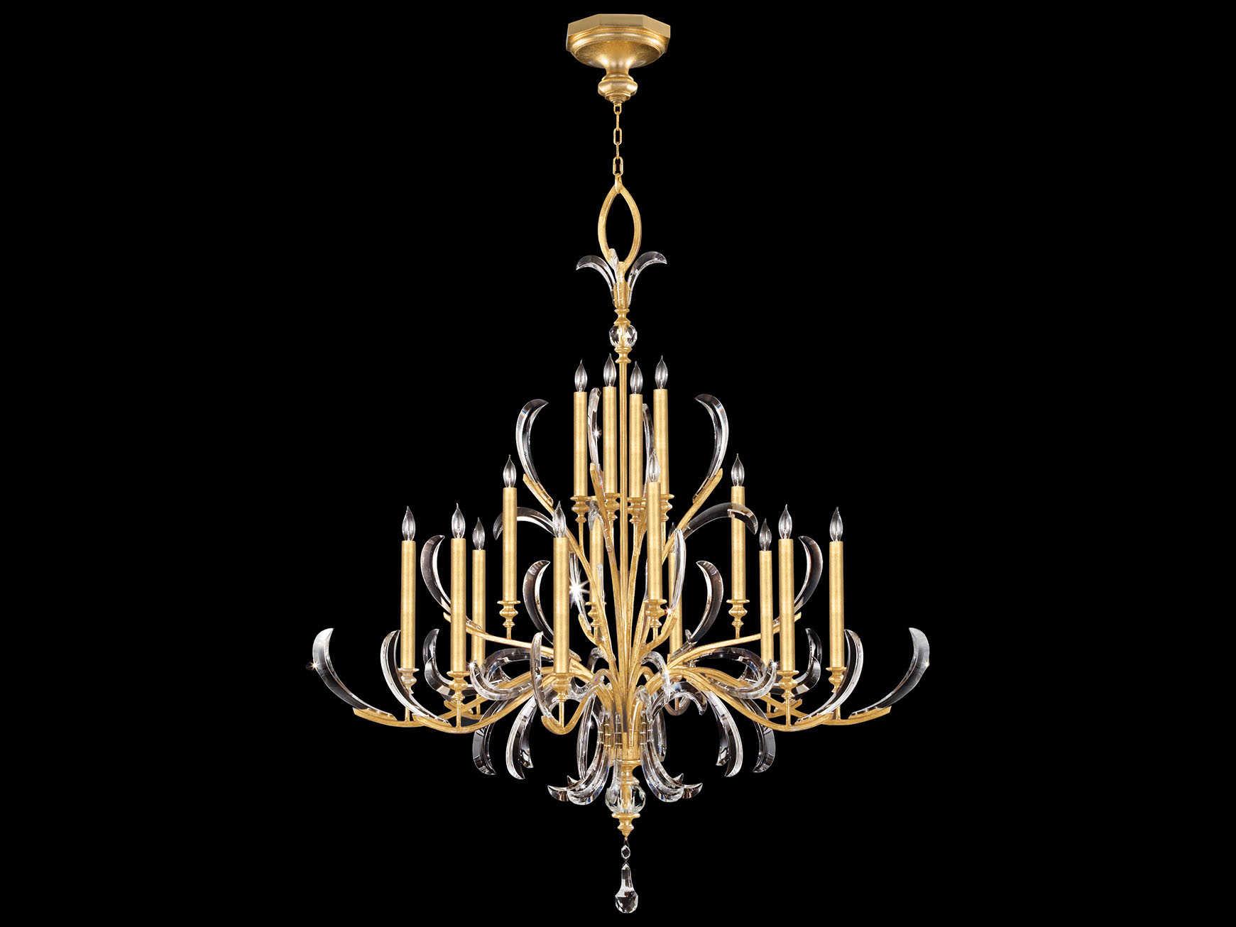 Fine Art Handcrafted Lighting Beveled Arcs 16-Light6-Light Gold Leaf Crystal Candelabra Chandelier