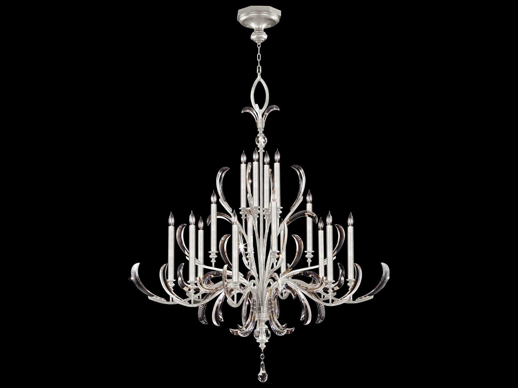 Fine Art Handcrafted Lighting Beveled Arcs 16-Light6-Light Silver Leaf Crystal Candelabra Chandelier