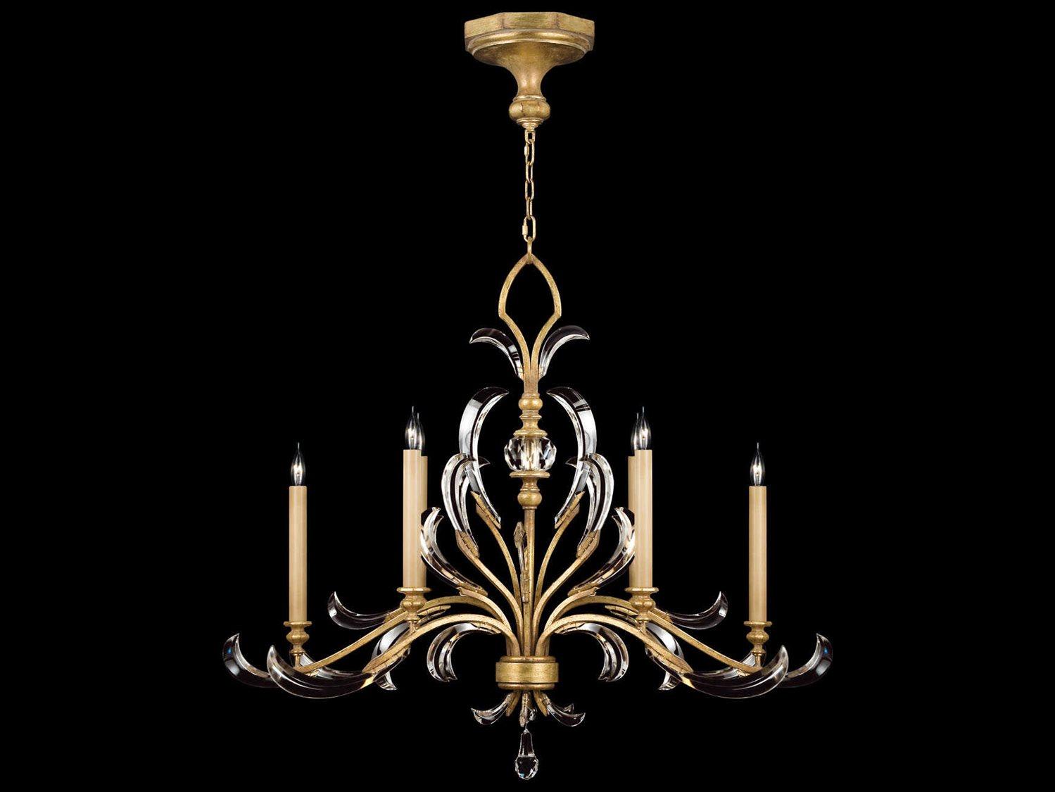 Fine Art Handcrafted Lighting Beveled Arcs 6-Light Gold Crystal Candelabra Chandelier