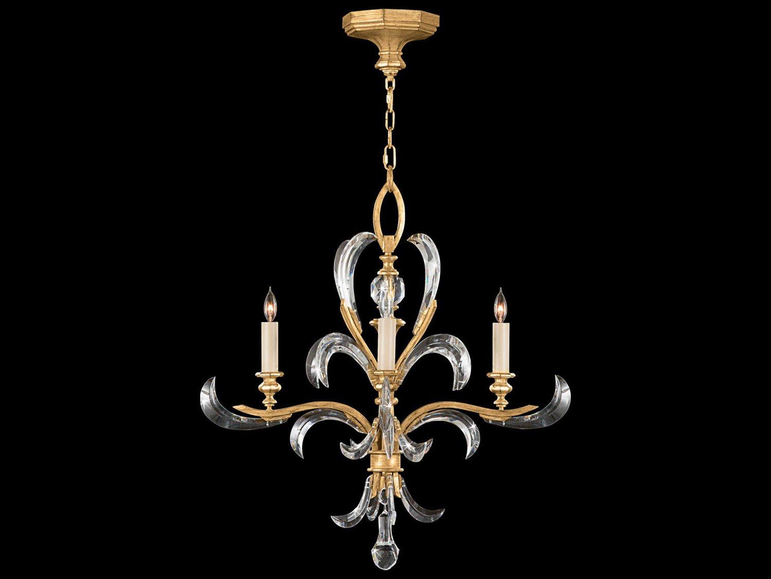 Fine Art Handcrafted Lighting Beveled Arcs 4-Light Gold Crystal Candelabra Chandelier