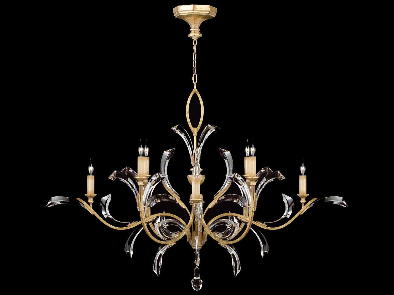 Fine Art Handcrafted Lighting Beveled Arcs 8-Light Gold Crystal Candelabra Tiered Chandelier