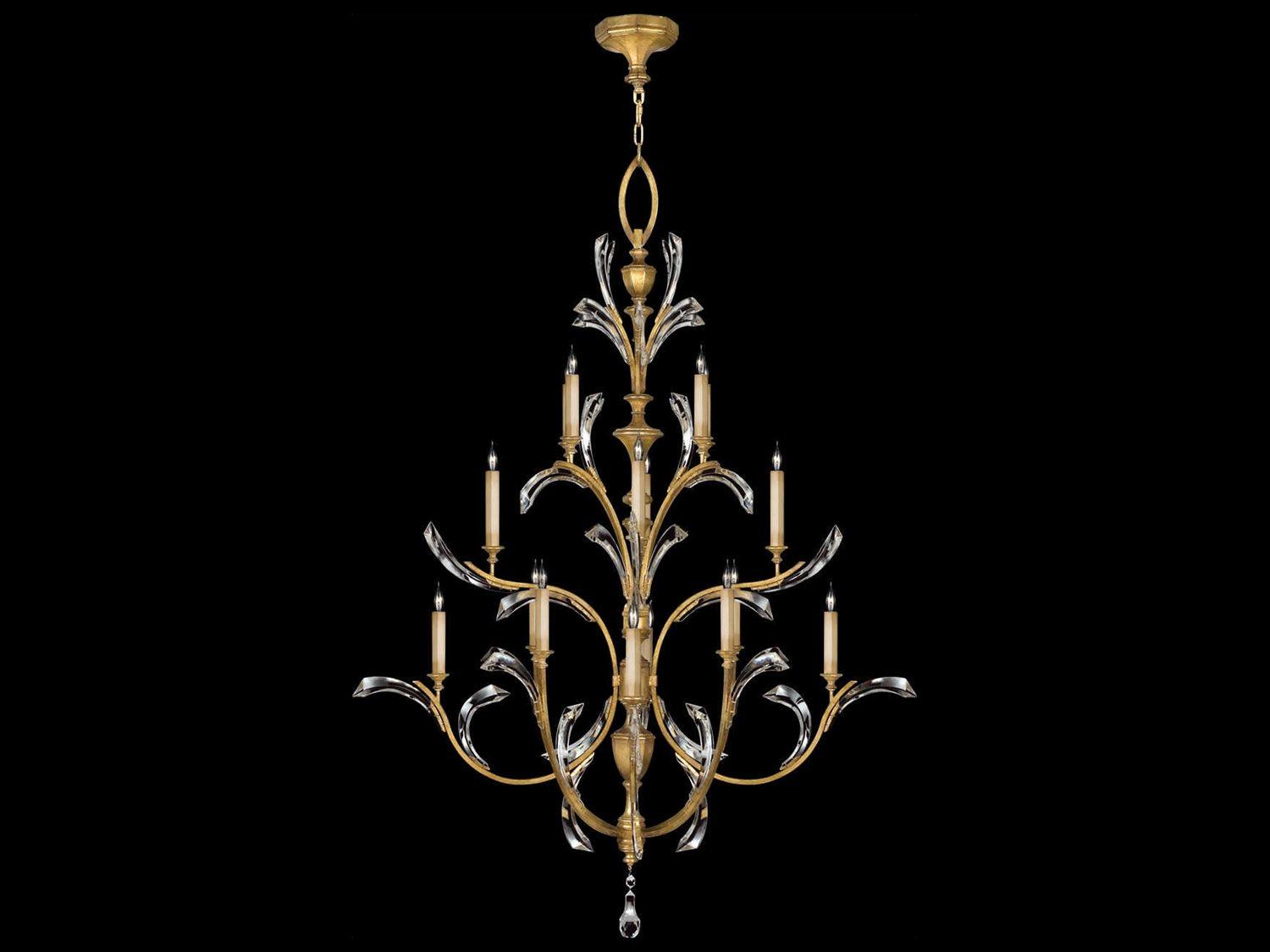 Fine Art Handcrafted Lighting Beveled Arcs 16-Light Gold Crystal Candelabra Tiered Chandelier