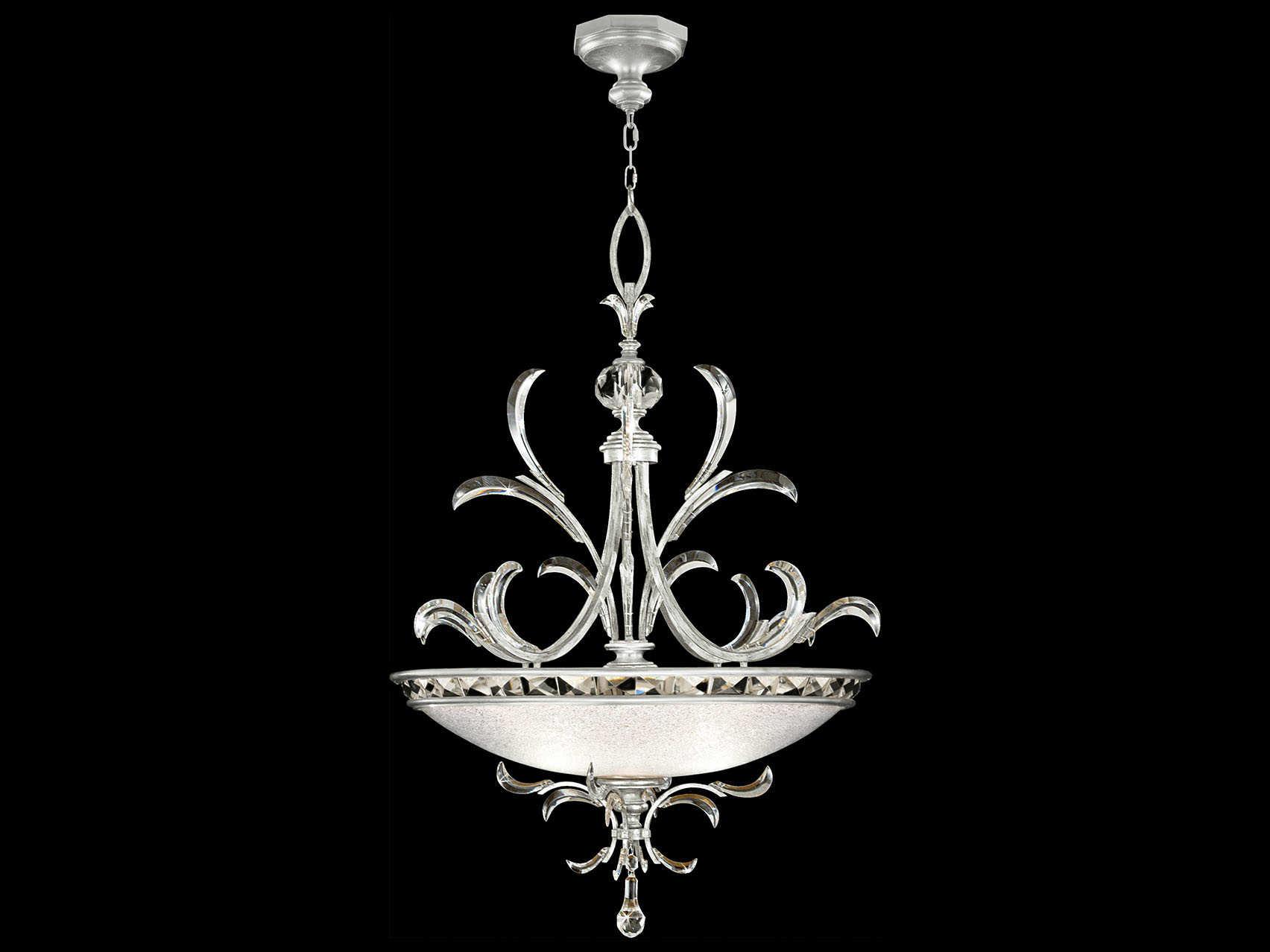 Fine Art Handcrafted Lighting Beveled Arcs 3-Light Silver Leaf Crystal Bowl Pendant