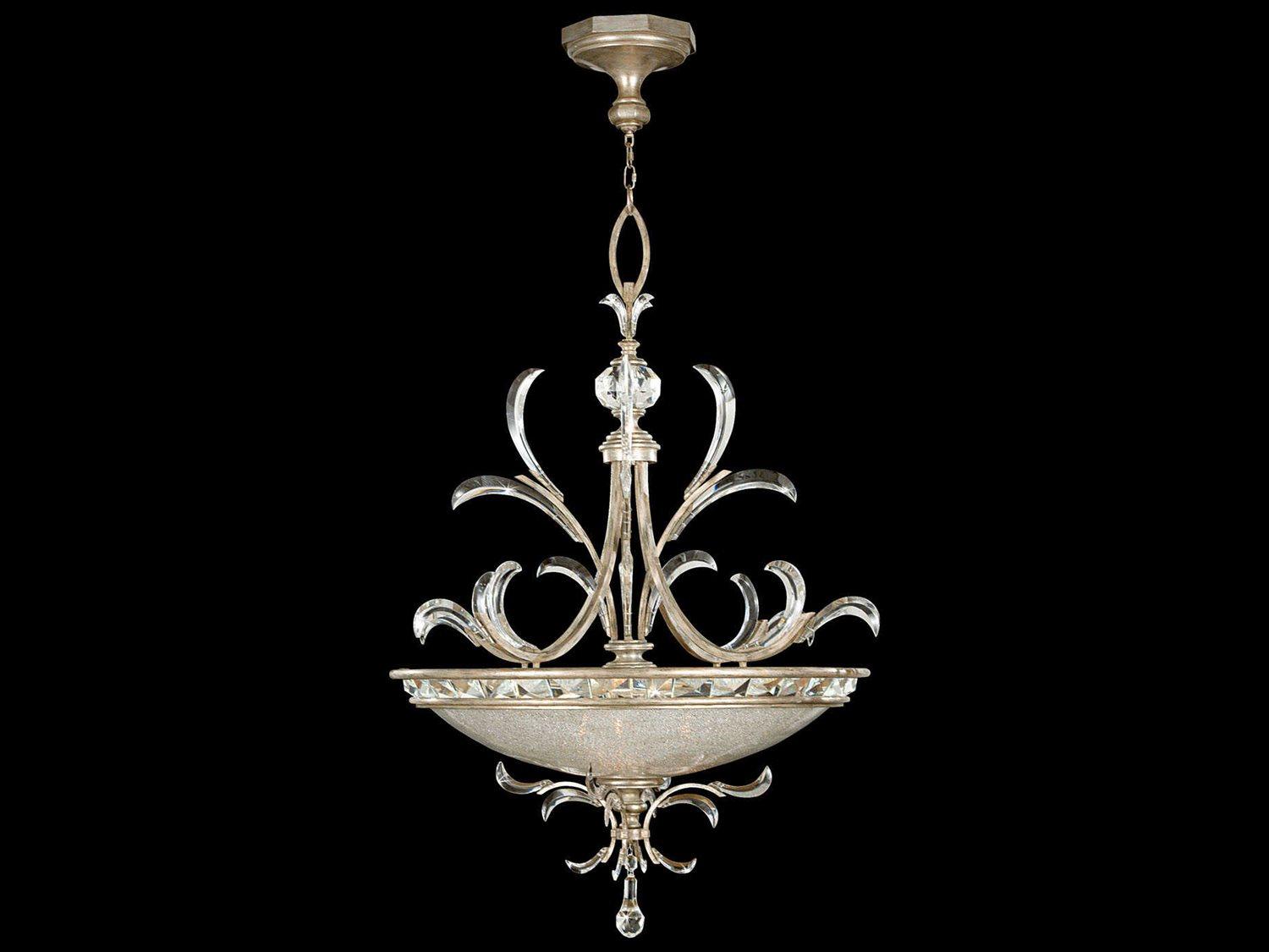 Fine Art Handcrafted Lighting Beveled Arcs 3-Light Silver Crystal Bowl Pendant