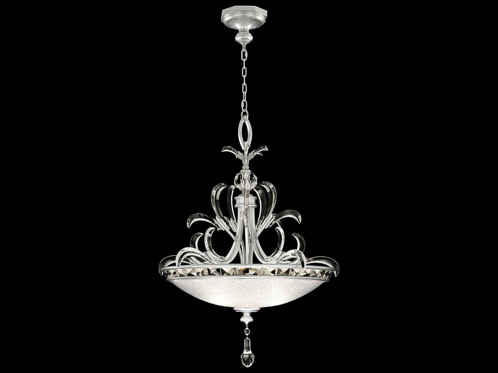 Fine Art Handcrafted Lighting Beveled Arcs 3-Light Silver Leaf Crystal Bowl Pendant