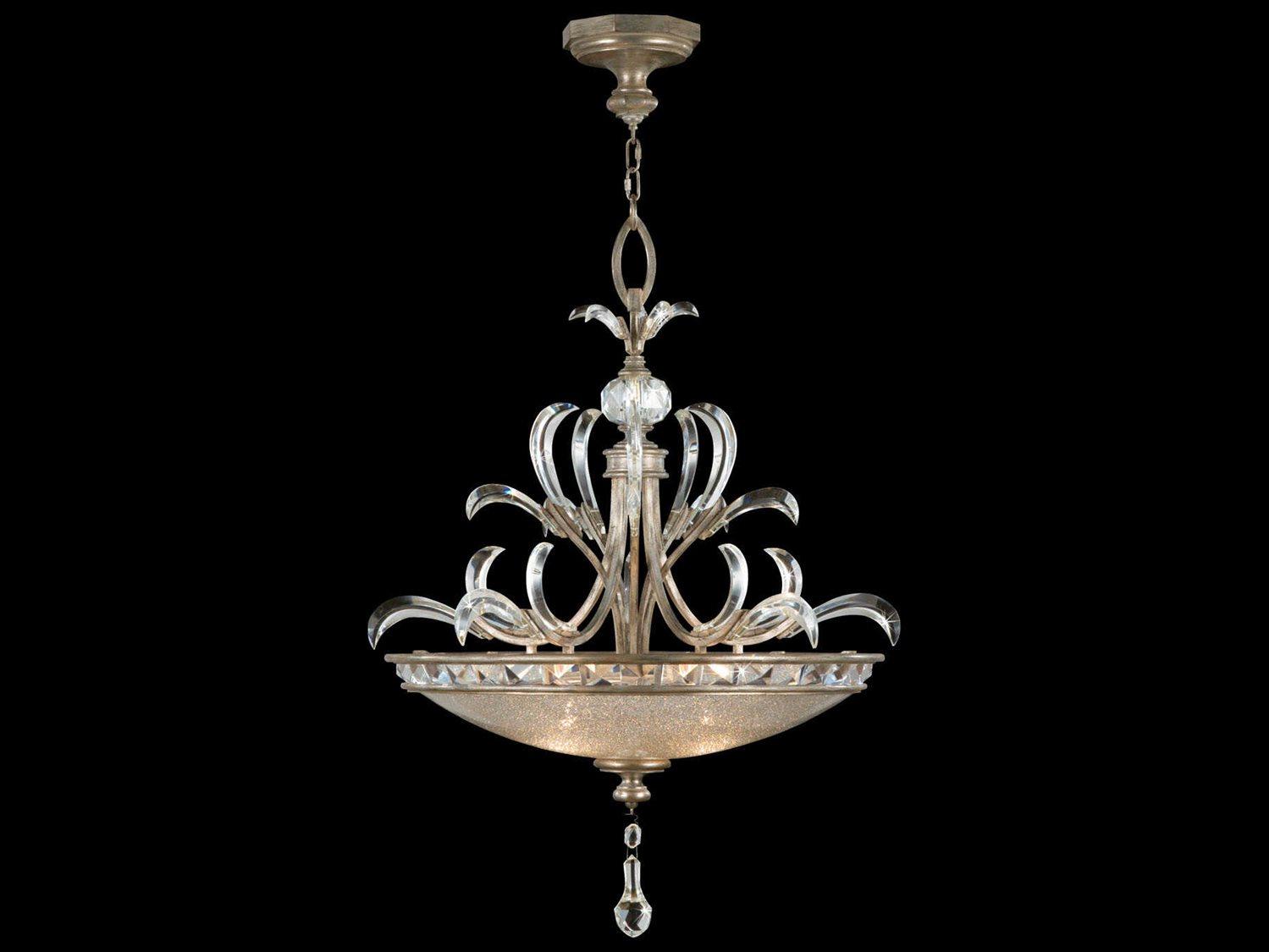 Fine Art Handcrafted Lighting Beveled Arcs 3-Light Silver Crystal Bowl Pendant