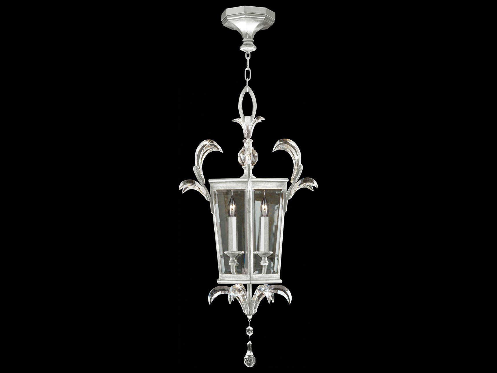 Fine Art Handcrafted Lighting Beveled Arcs 3-Light Silver Leaf Crystal Cylinder Pendant