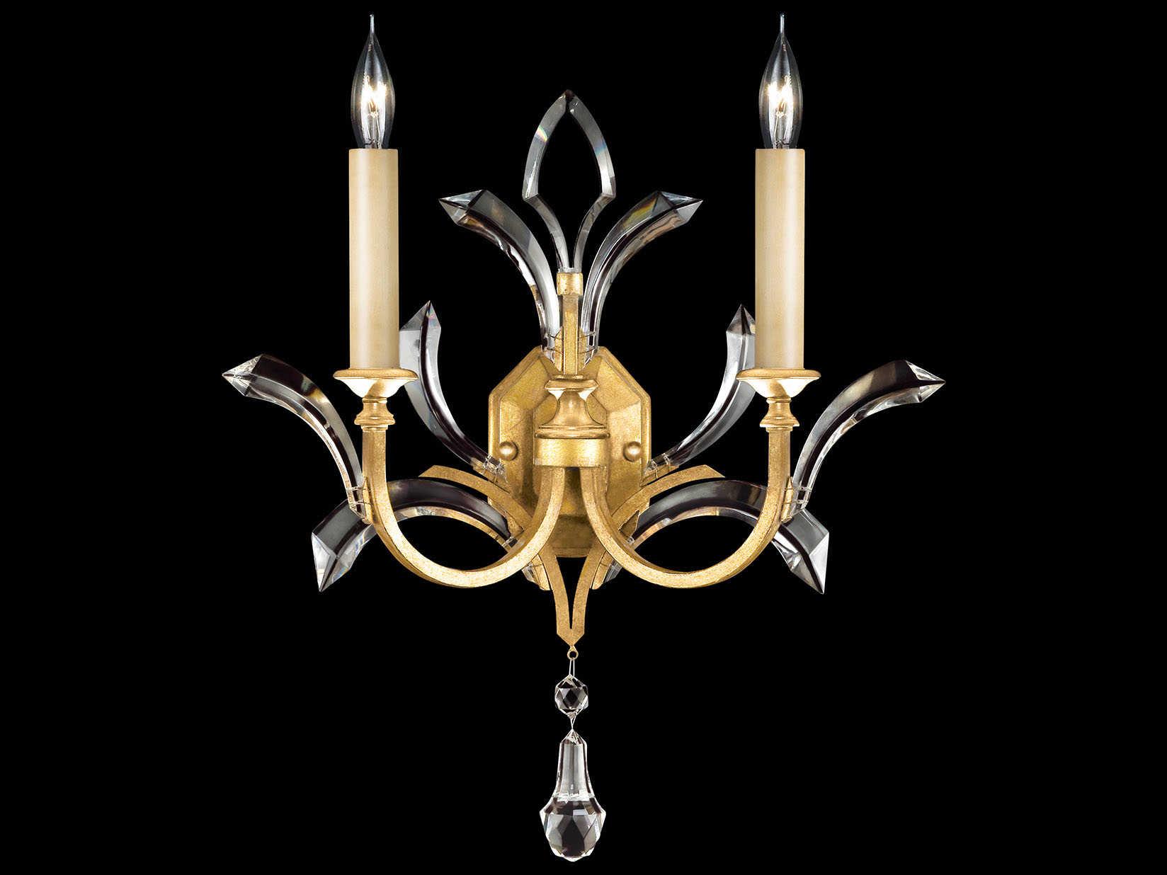 Fine Art Handcrafted Lighting Beveled Arcs 2-Light Gold Leaf Crystal Wall Sconce