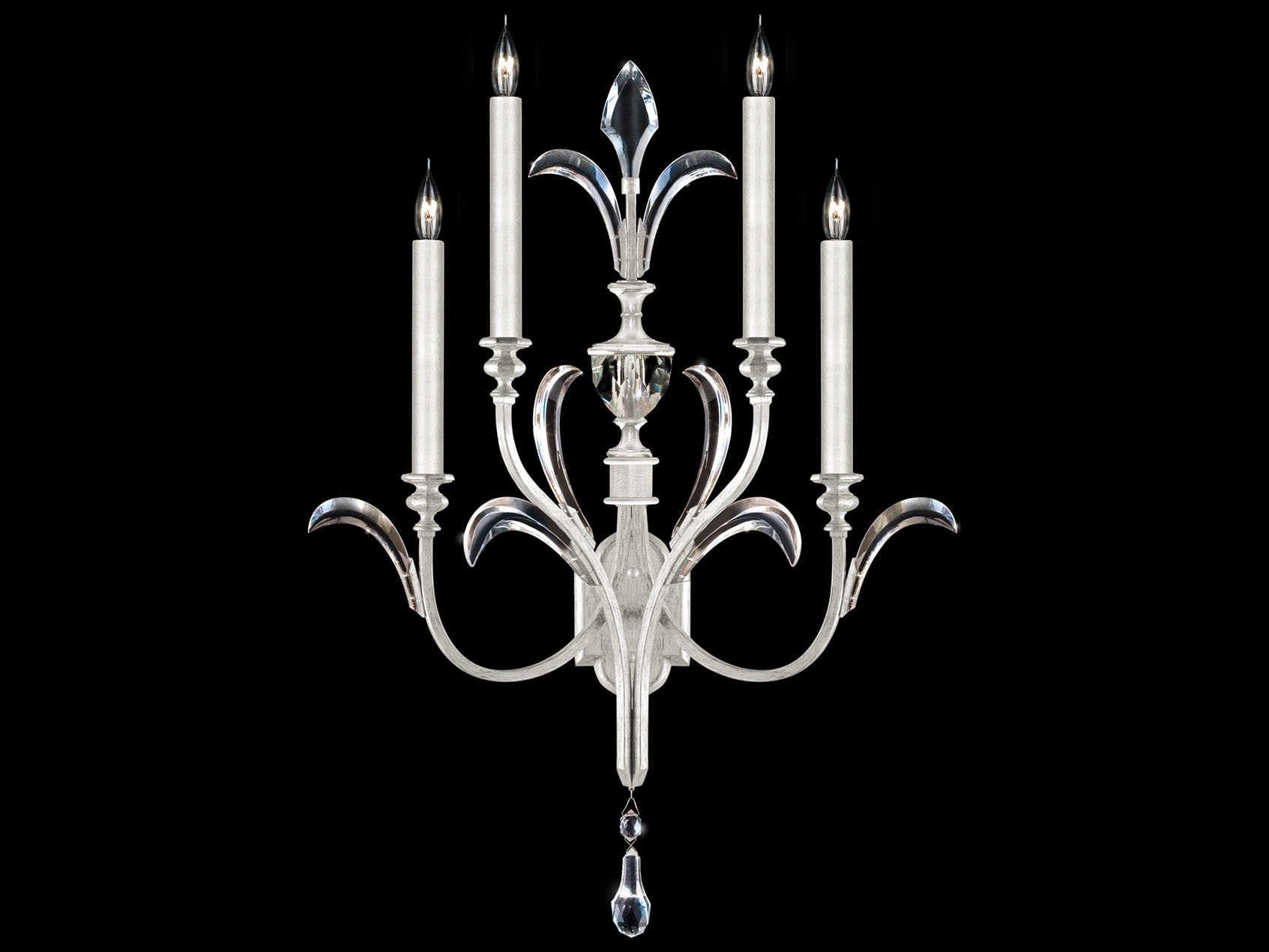 Fine Art Handcrafted Lighting Beveled Arcs 4-Light Silver Leaf Crystal Wall Sconce