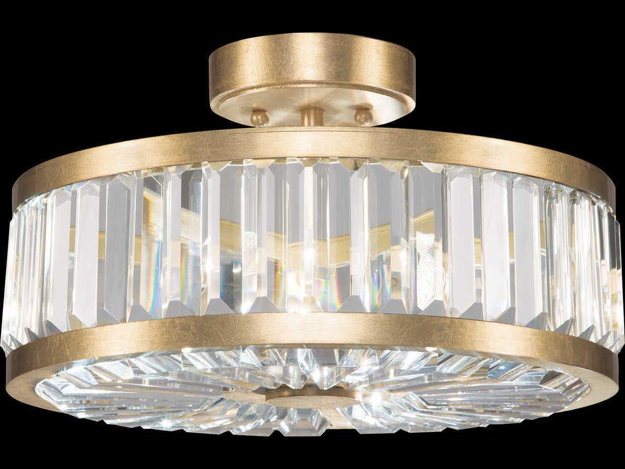 Fine Art Handcrafted Lighting Crystal Enchantment 3-Light Gold Drum Semi Flush Mount