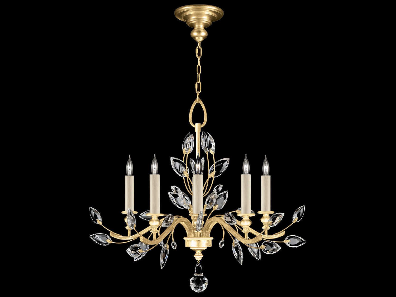 Fine Art Handcrafted Lighting Crystal Laurel 5-Light Gold Leaf Candelabra Chandelier