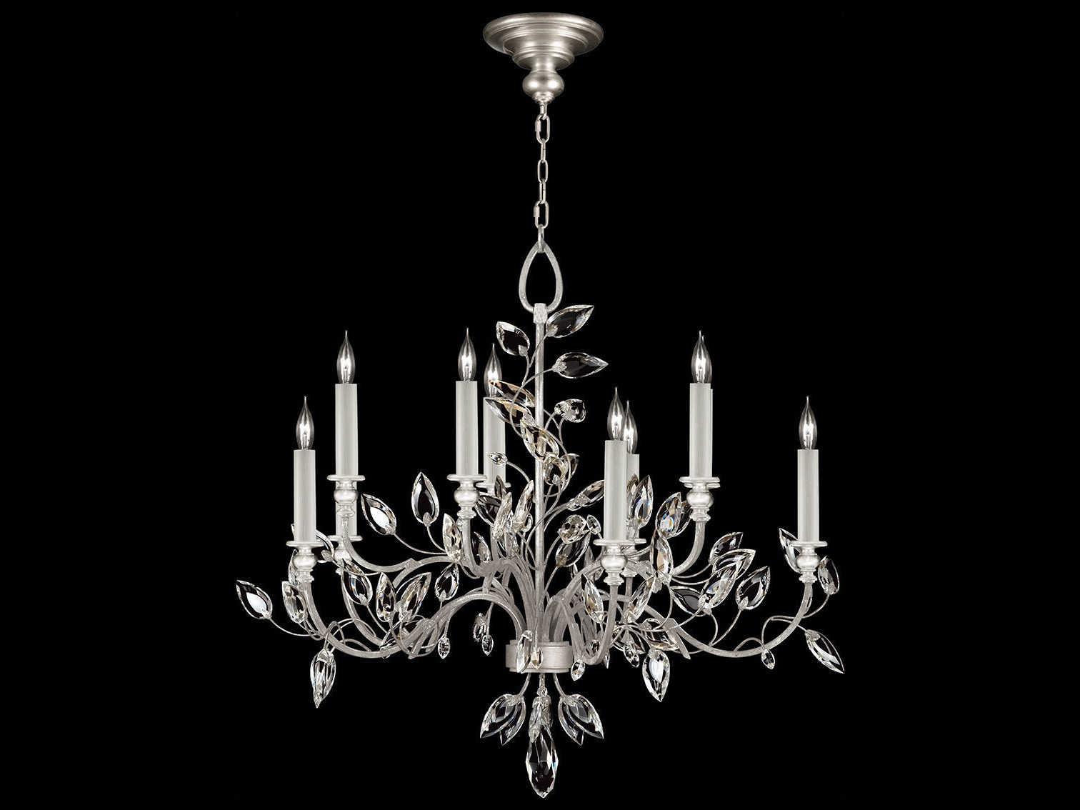 Fine Art Handcrafted Lighting Crystal Laurel 10-Light Silver Leaf Candelabra Chandelier