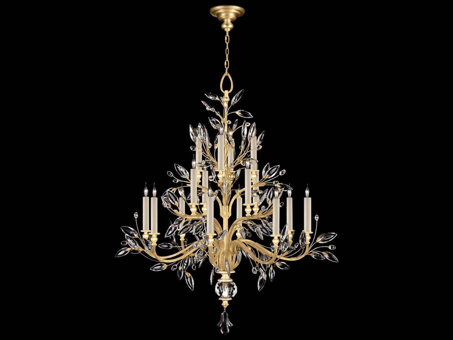 Fine Art Handcrafted Lighting Crystal Laurel 16-Light6-Light Gold Leaf Candelabra Chandelier