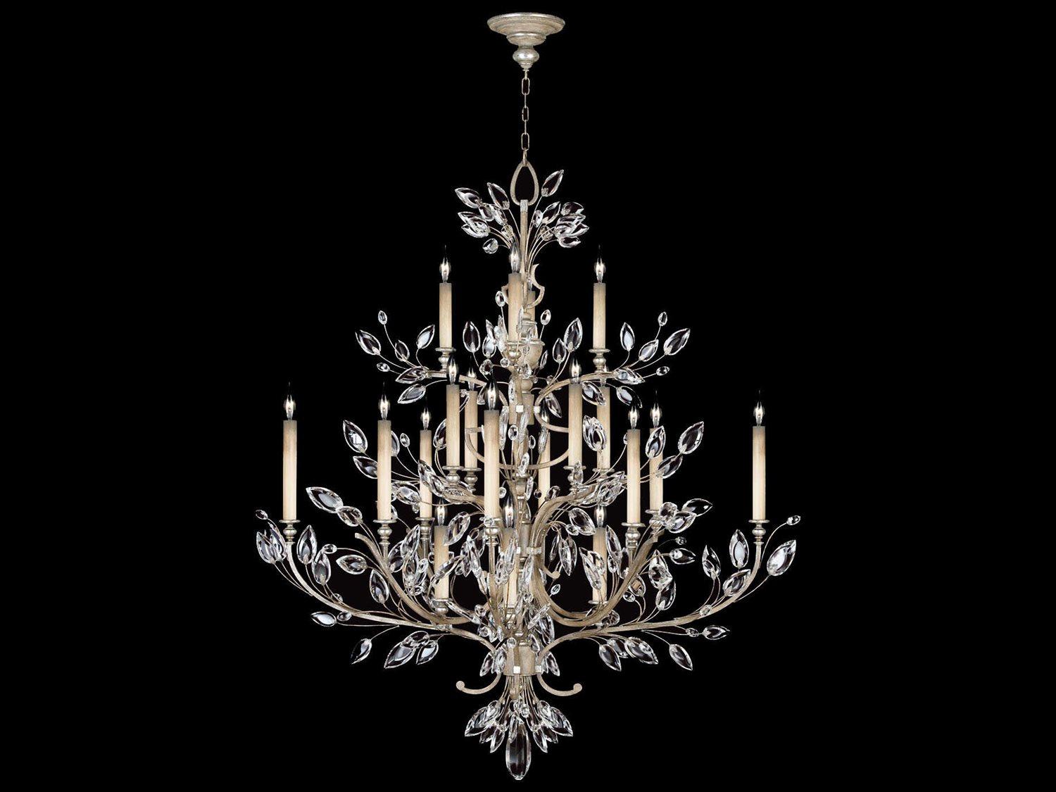 Fine Art Handcrafted Lighting Crystal Laurel 20-Light Silver Candelabra Chandelier