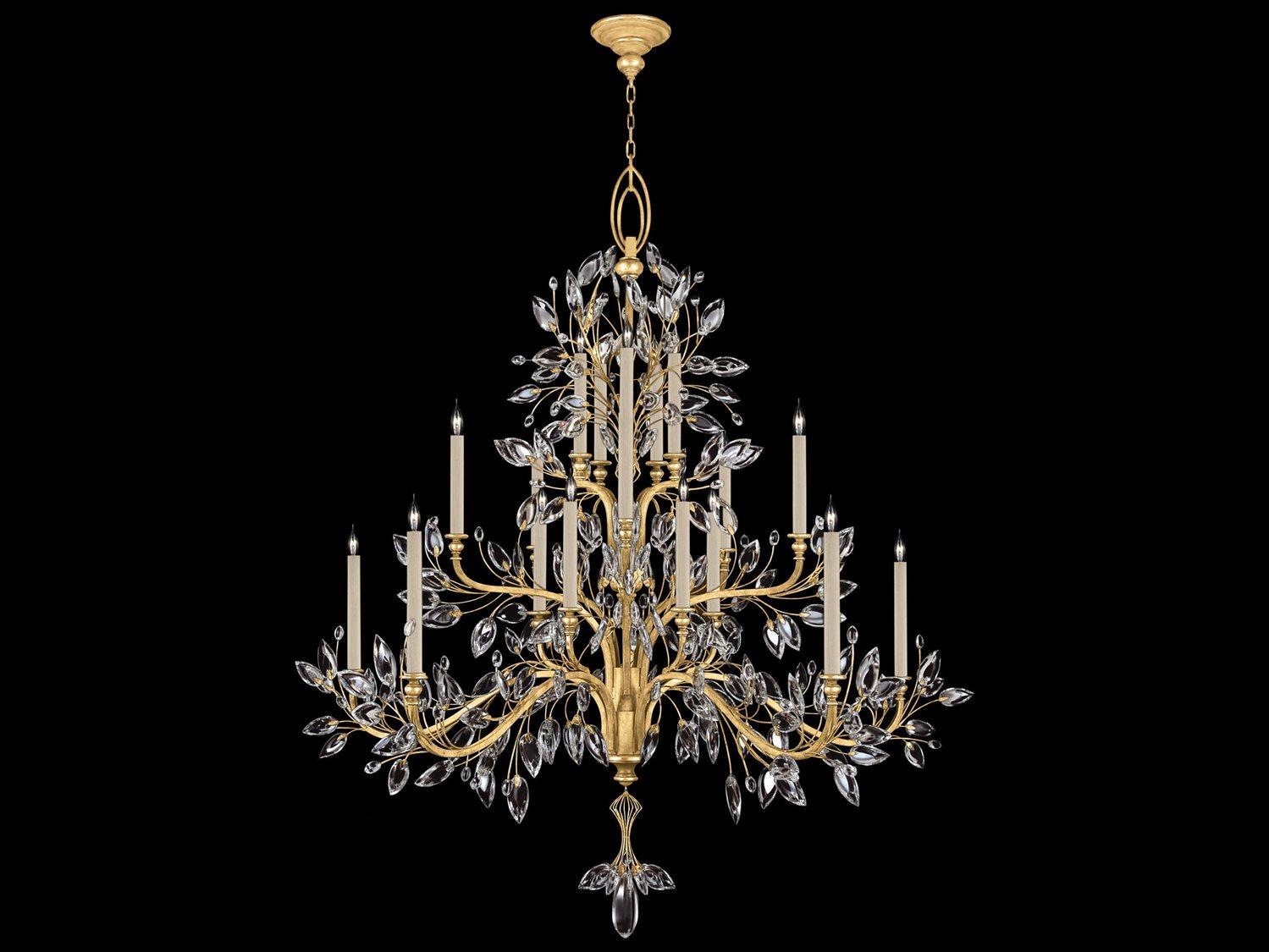 Fine Art Handcrafted Lighting Crystal Laurel 20-Light Gold Leaf Candelabra Chandelier