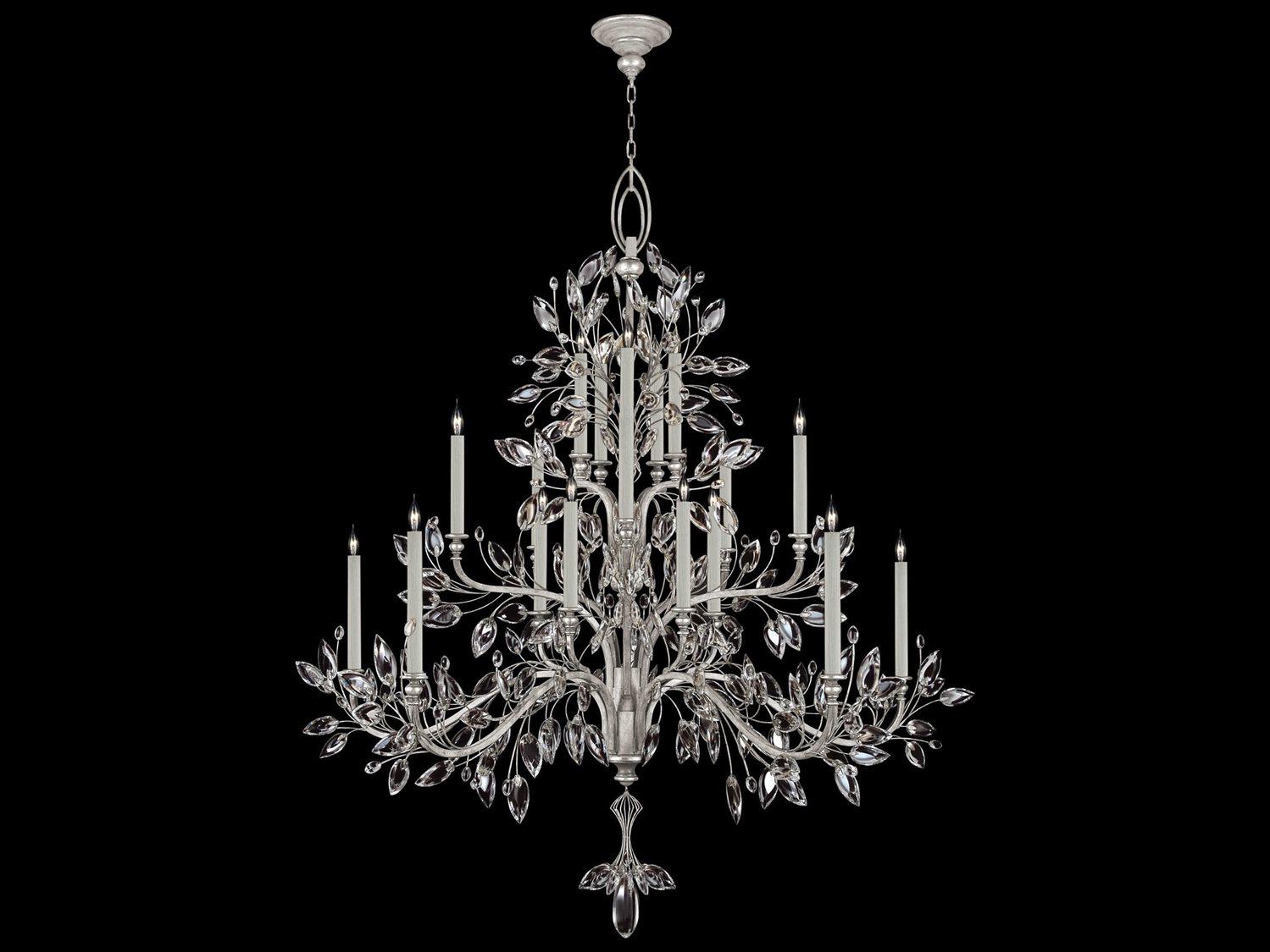 Fine Art Handcrafted Lighting Crystal Laurel 20-Light Silver Leaf Candelabra Chandelier