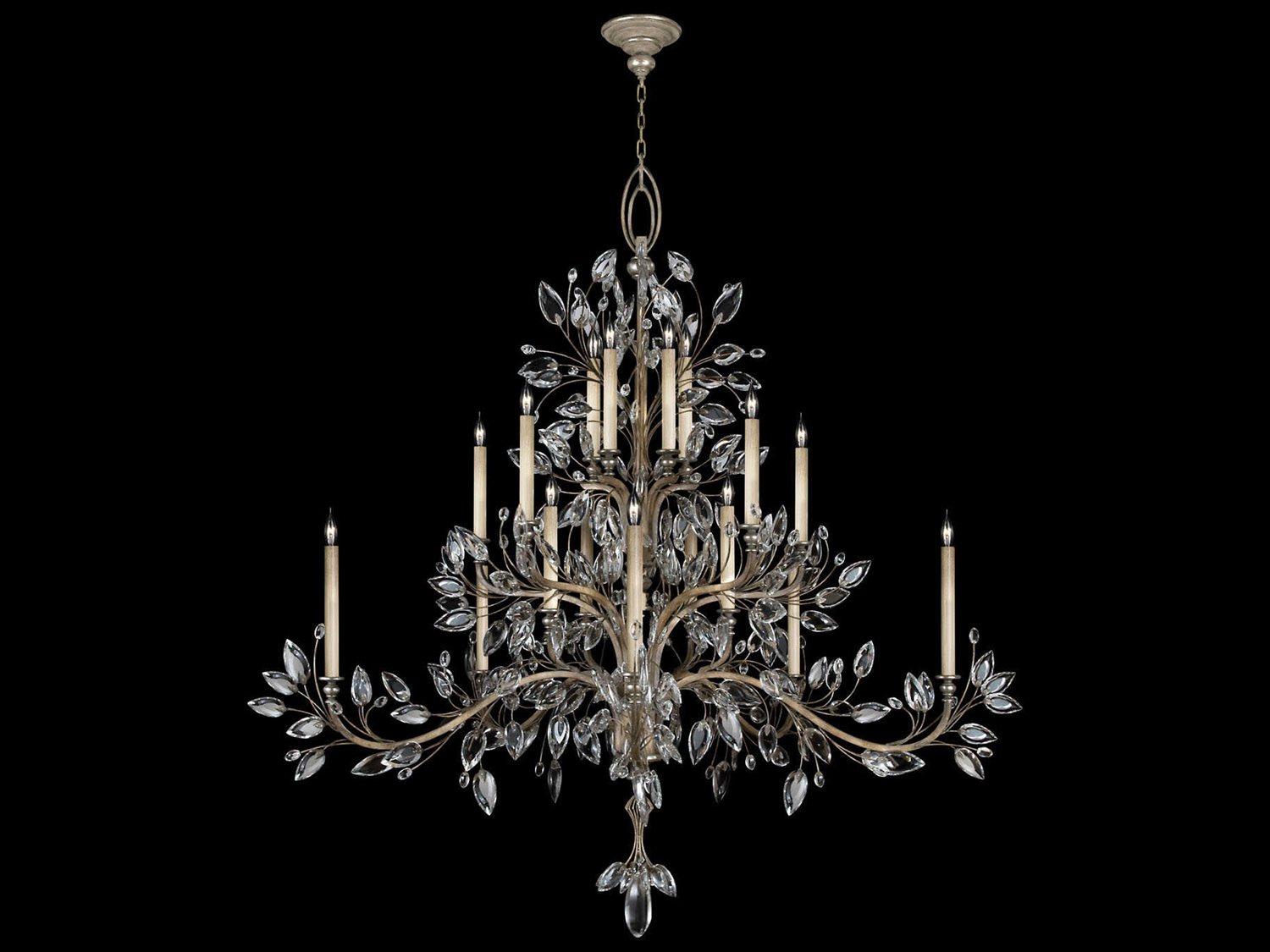 Fine Art Handcrafted Lighting Crystal Laurel 20-Light Silver Candelabra Chandelier