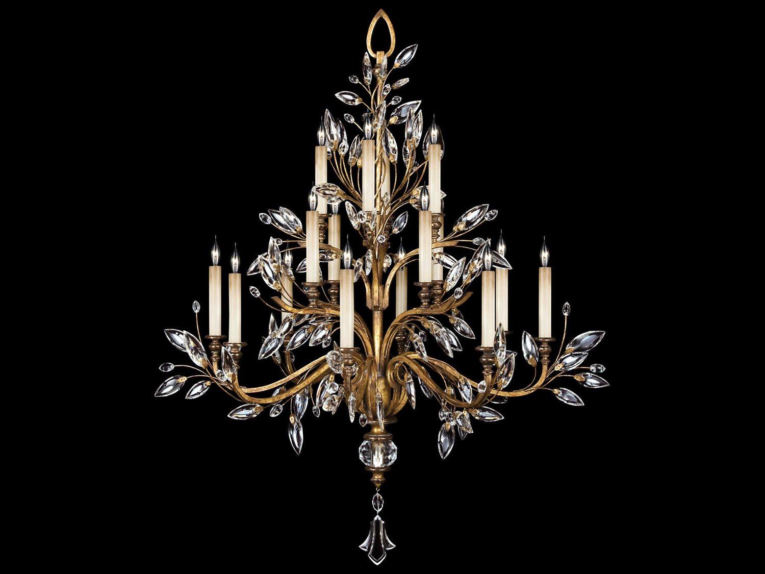 Fine Art Handcrafted Lighting Crystal Laurel 16-Light Gold Candelabra Chandelier
