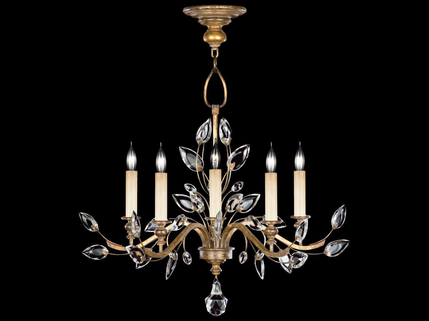 Fine Art Handcrafted Lighting Crystal Laurel 5-Light Gold Candelabra Chandelier