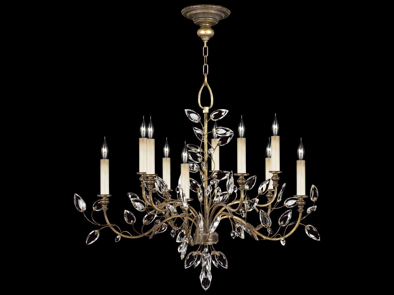Fine Art Handcrafted Lighting Crystal Laurel 10-Light Gold Candelabra Chandelier