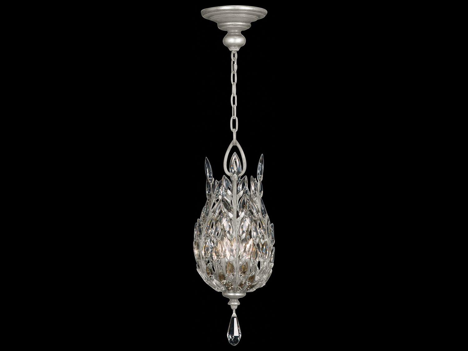 Fine Art Handcrafted Lighting Crystal Laurel 3-Light Silver Leaf Bowl Mini Pendant