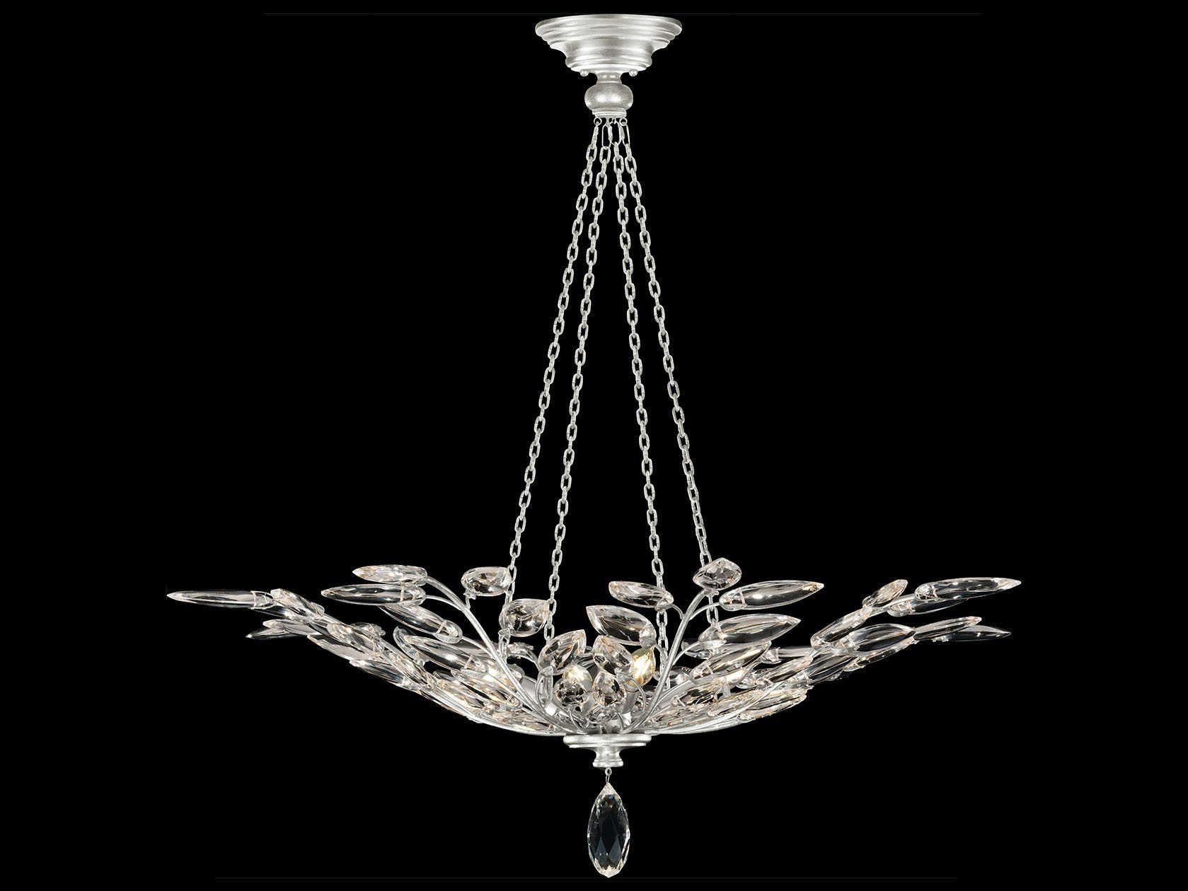 Fine Art Handcrafted Lighting Crystal Laurel 4-Light Silver Leaf Bowl Pendant