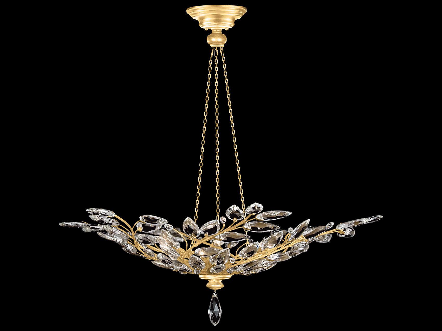 Fine Art Handcrafted Lighting Crystal Laurel 6-Light Gold Leaf Bowl Pendant