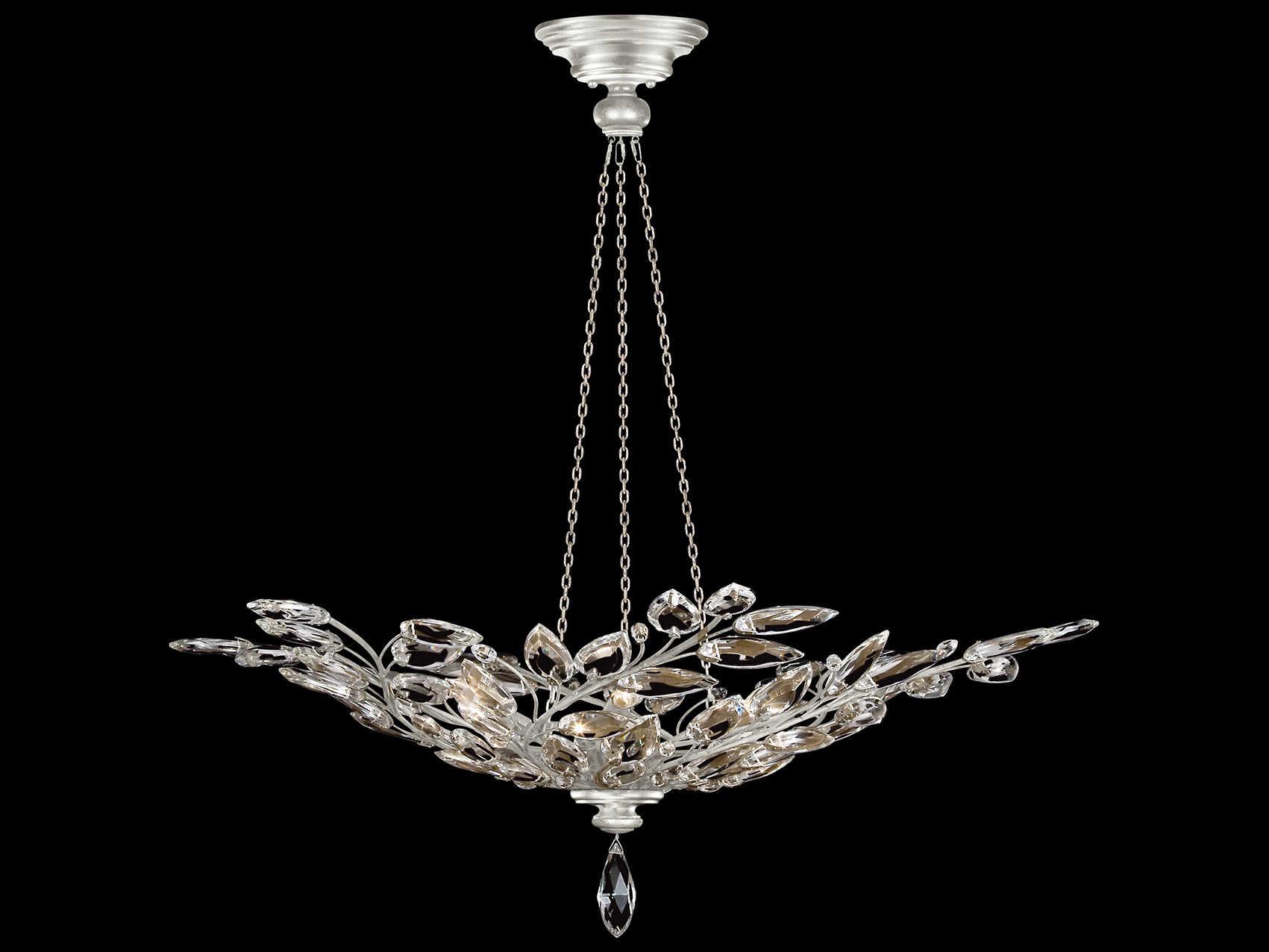 Fine Art Handcrafted Lighting Crystal Laurel 6-Light Silver Leaf Bowl Pendant