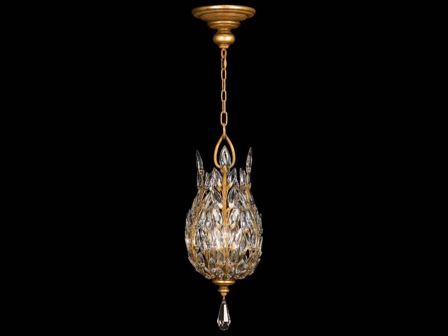 Fine Art Handcrafted Lighting Crystal Laurel 3-Light Gold Bowl Pendant