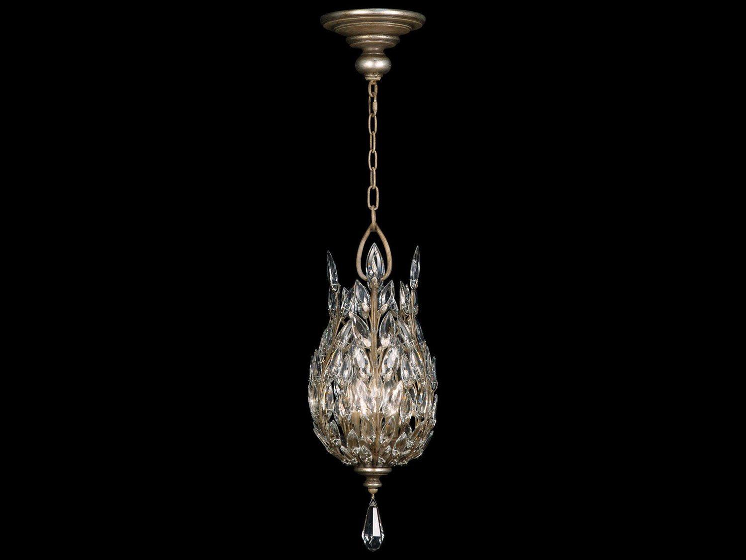 Fine Art Handcrafted Lighting Crystal Laurel 3-Light Silver Bowl Pendant