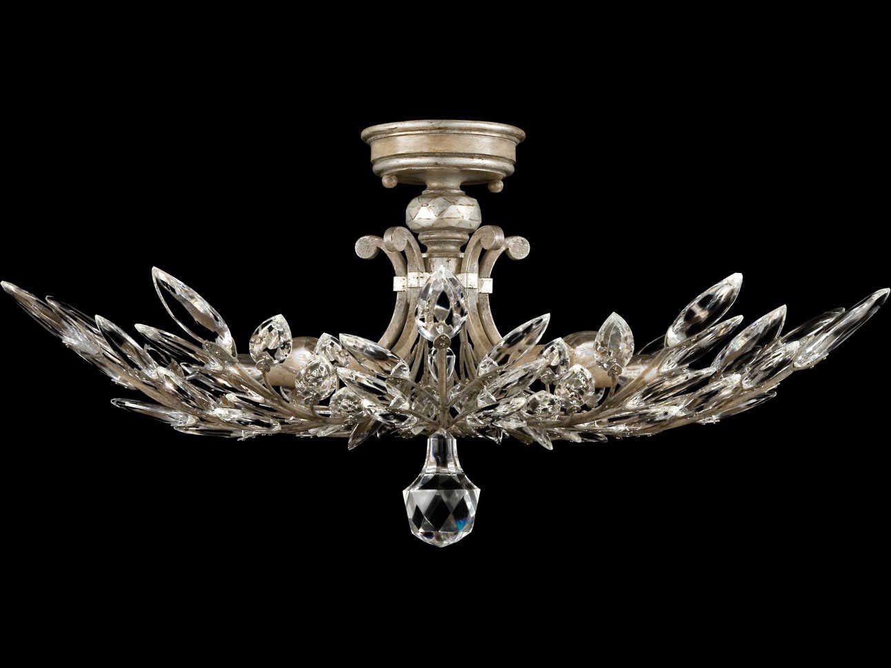 Fine Art Handcrafted Lighting Crystal Laurel Silver Bowl Semi Flush Mount