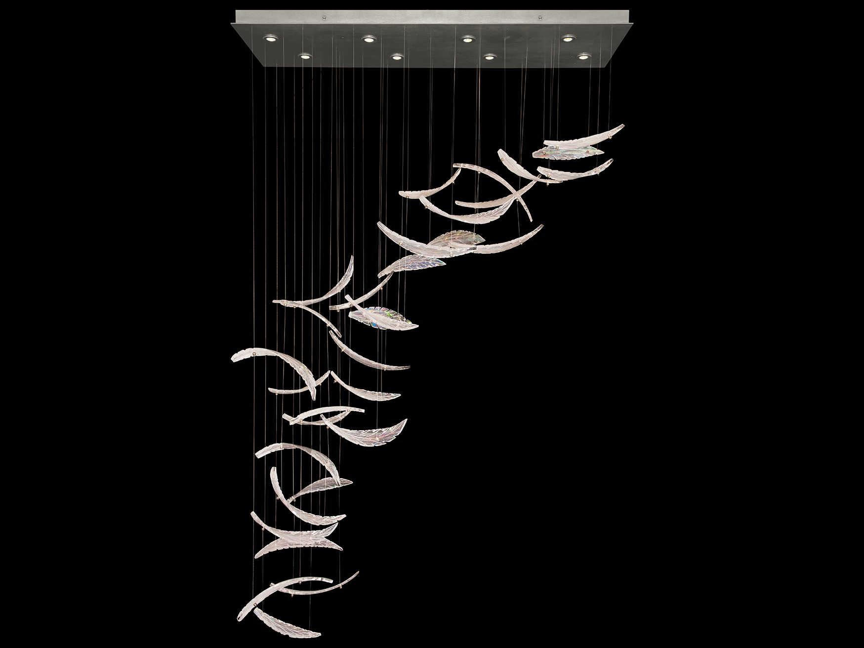 Fine Art Handcrafted Lighting Elevate 8-Light Silver Leaf Crystal Glass Island Pendant