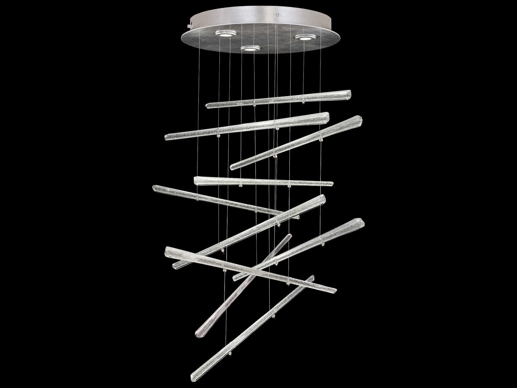 Fine Art Handcrafted Lighting Elevate 3-Light Silver Leaf Crystal Glass Pendant