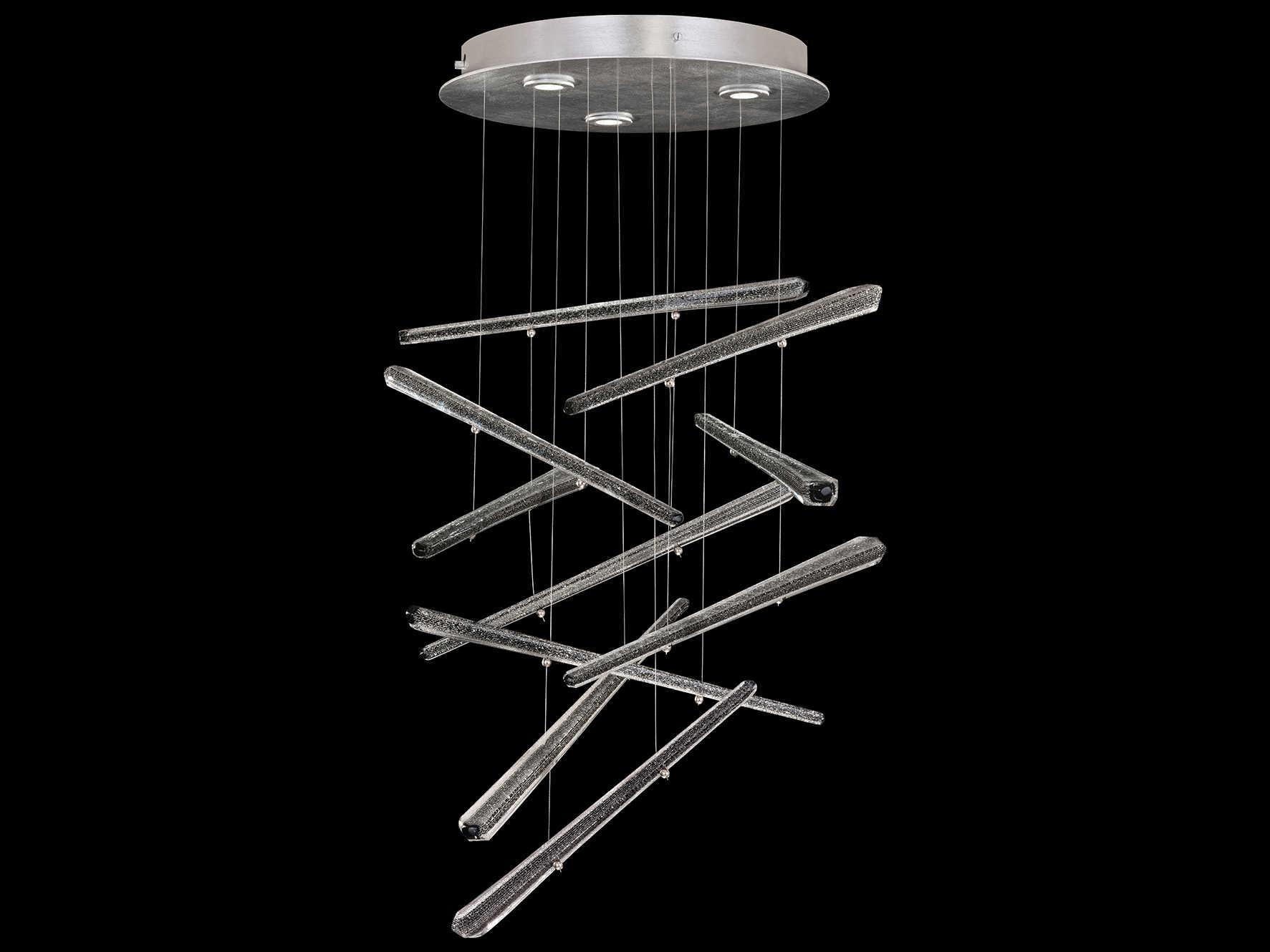 Fine Art Handcrafted Lighting Elevate 3-Light Silver Leaf Crystal Glass Pendant