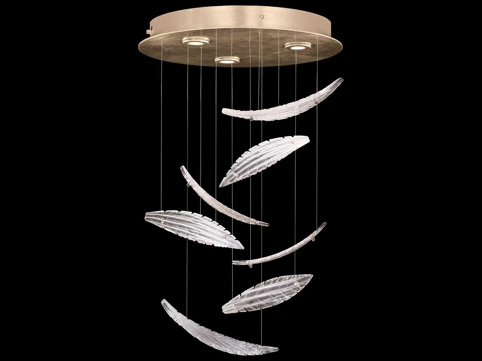 Fine Art Handcrafted Lighting Elevate 3-Light Gold Leaf Crystal Glass Pendant