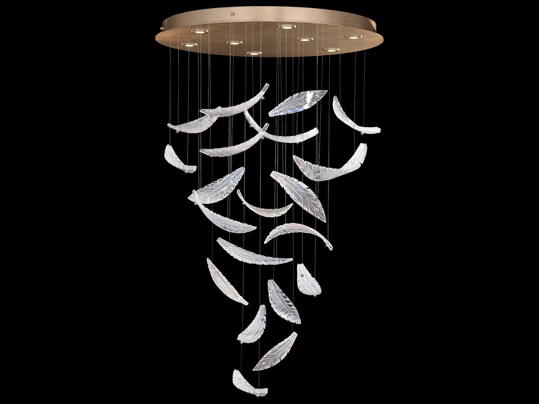 Fine Art Handcrafted Lighting Elevate 8-Light Gold Leaf Crystal Glass Pendant