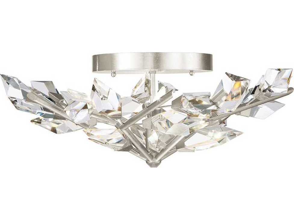 Fine Art Handcrafted Lighting Foret 4-Light Silver Leaf Crystal Semi Flush Mount
