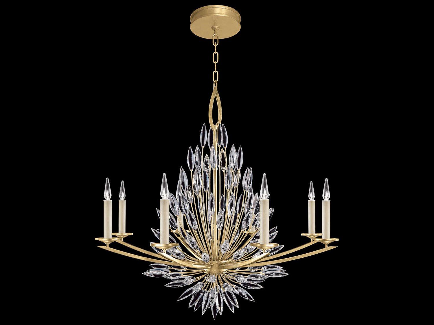 Fine Art Handcrafted Lighting Lily Buds 8-Light Gold Leaf Crystal Candelabra Chandelier