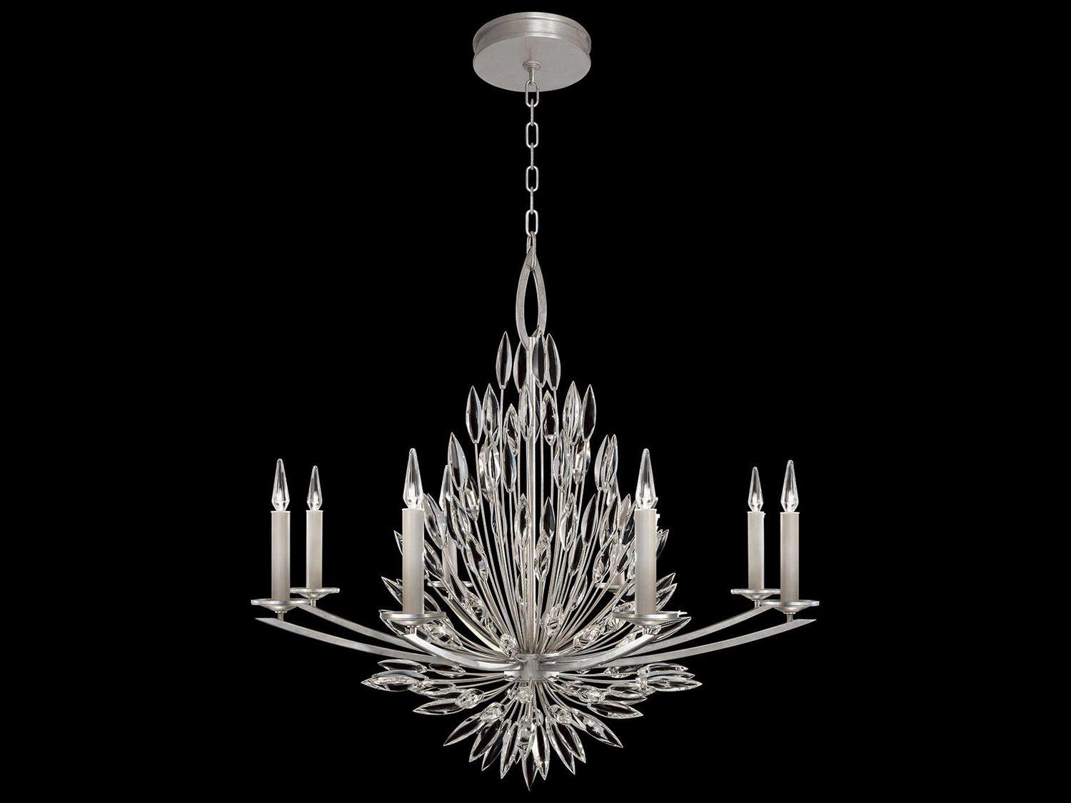 Fine Art Handcrafted Lighting Lily Buds 8-Light Silver Crystal Candelabra Chandelier