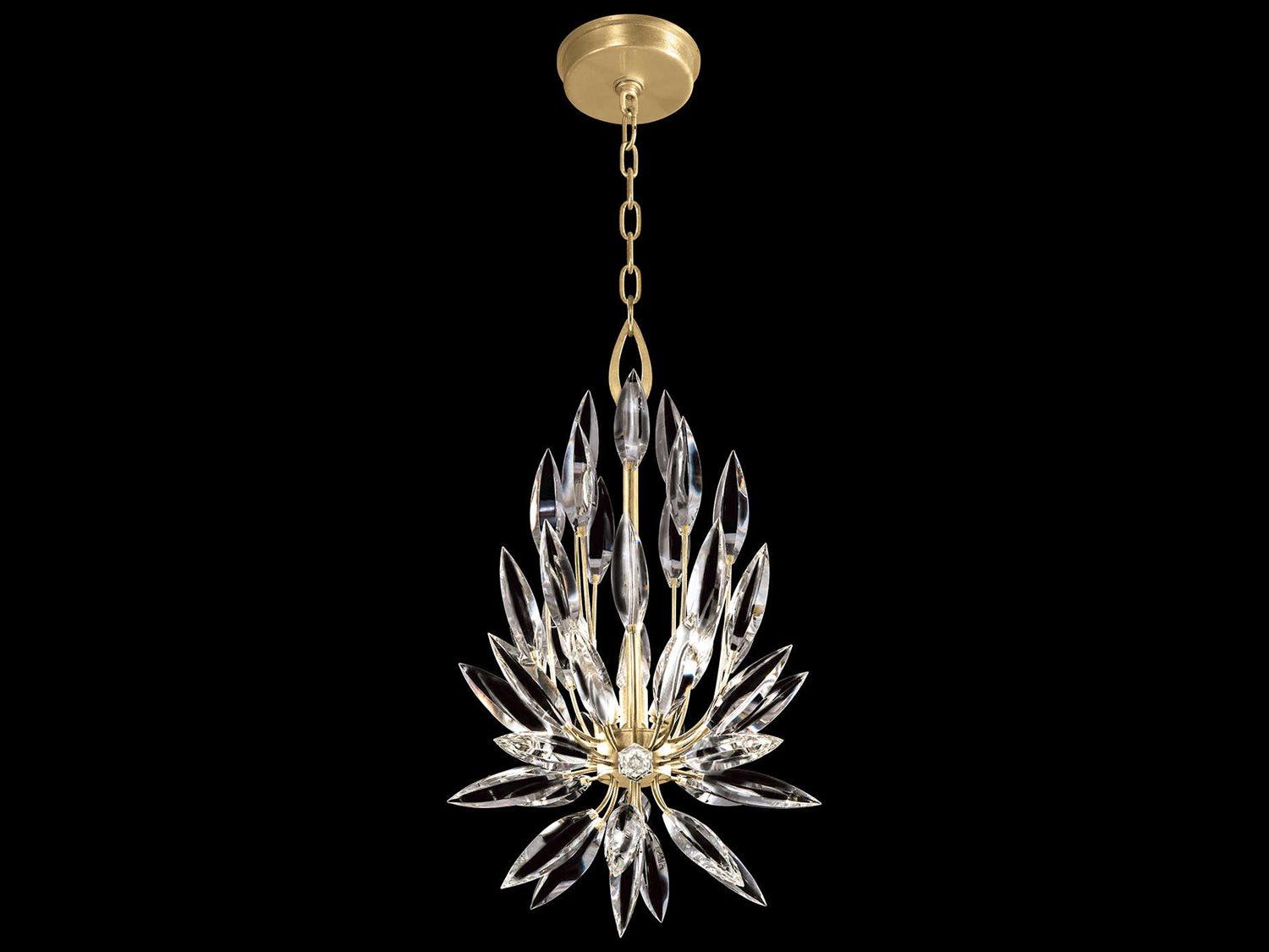 Fine Art Handcrafted Lighting Lily Buds 3-Light Gold Leaf Crystal Pendant