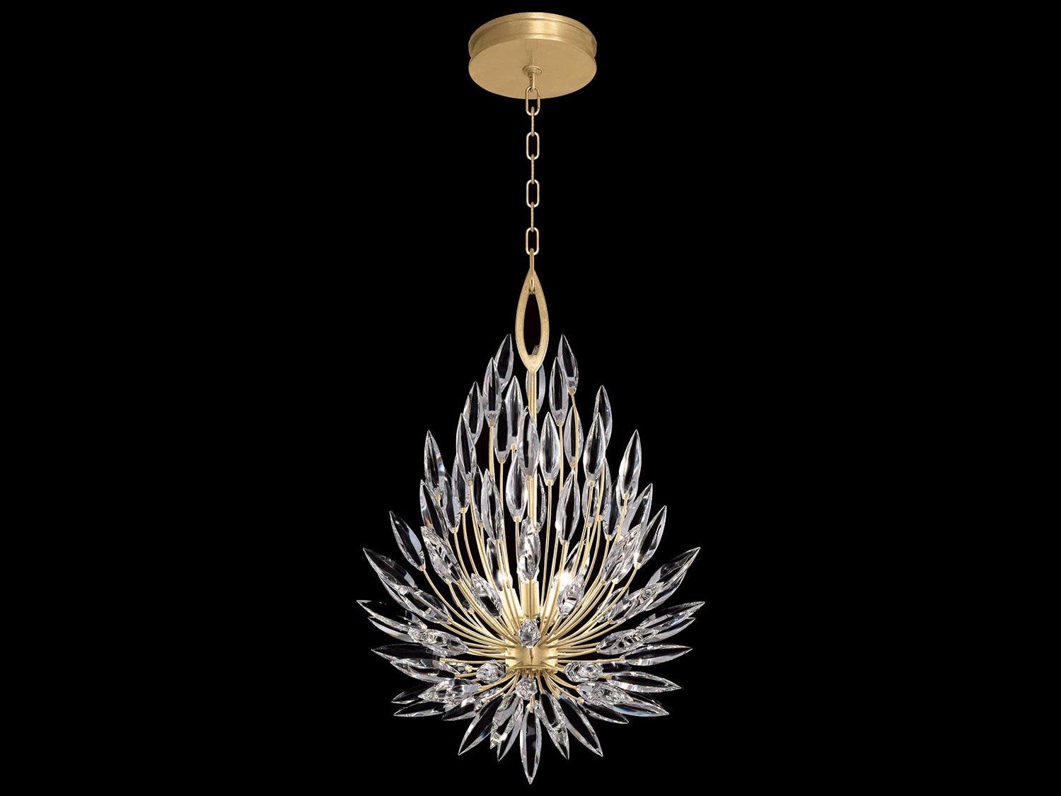 Fine Art Handcrafted Lighting Lily Buds 3-Light Gold Leaf Crystal Pendant