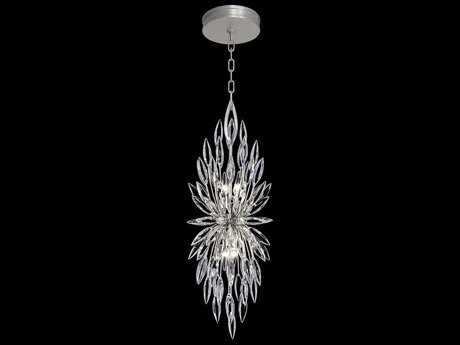 Fine Art Handcrafted Lighting Lily Buds 4-Light Silver Crystal Tiered Pendant