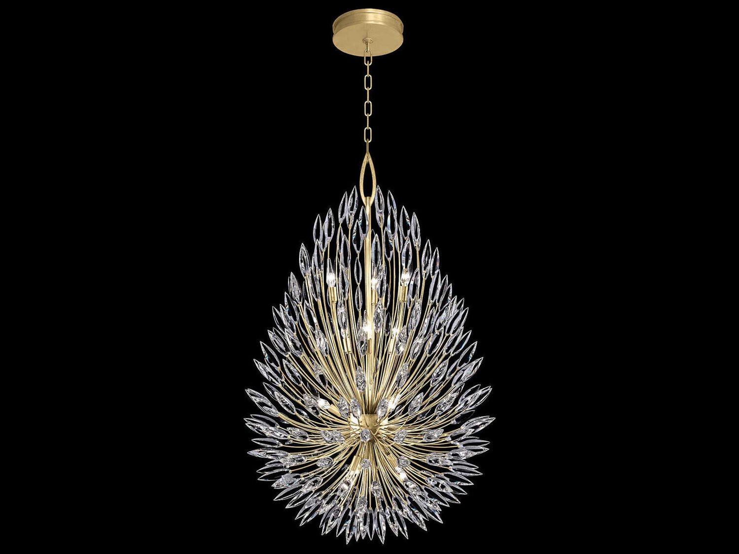 Fine Art Handcrafted Lighting Lily Buds 12-Light Gold Leaf Crystal Tiered Pendant
